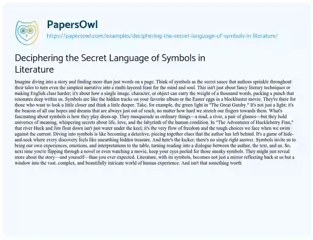 Essay on Deciphering the Secret Language of Symbols in Literature