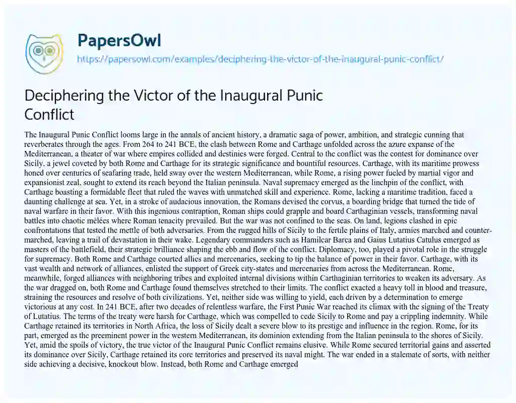 Essay on Deciphering the Victor of the Inaugural Punic Conflict