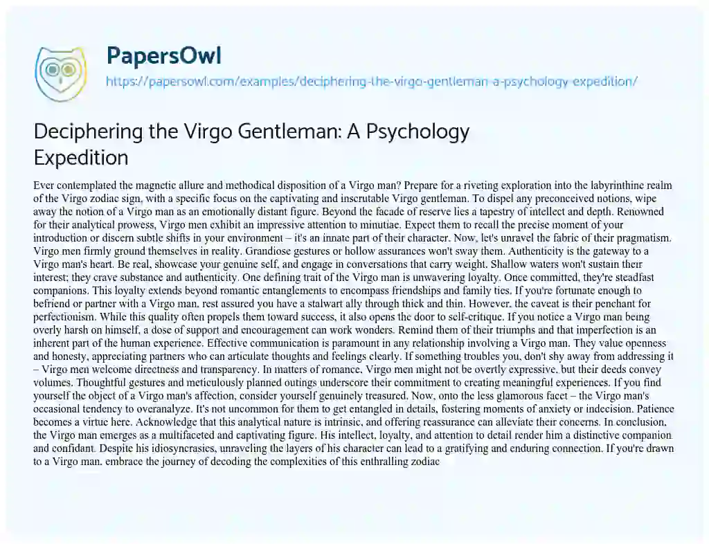 Essay on Deciphering the Virgo Gentleman: a Psychology Expedition