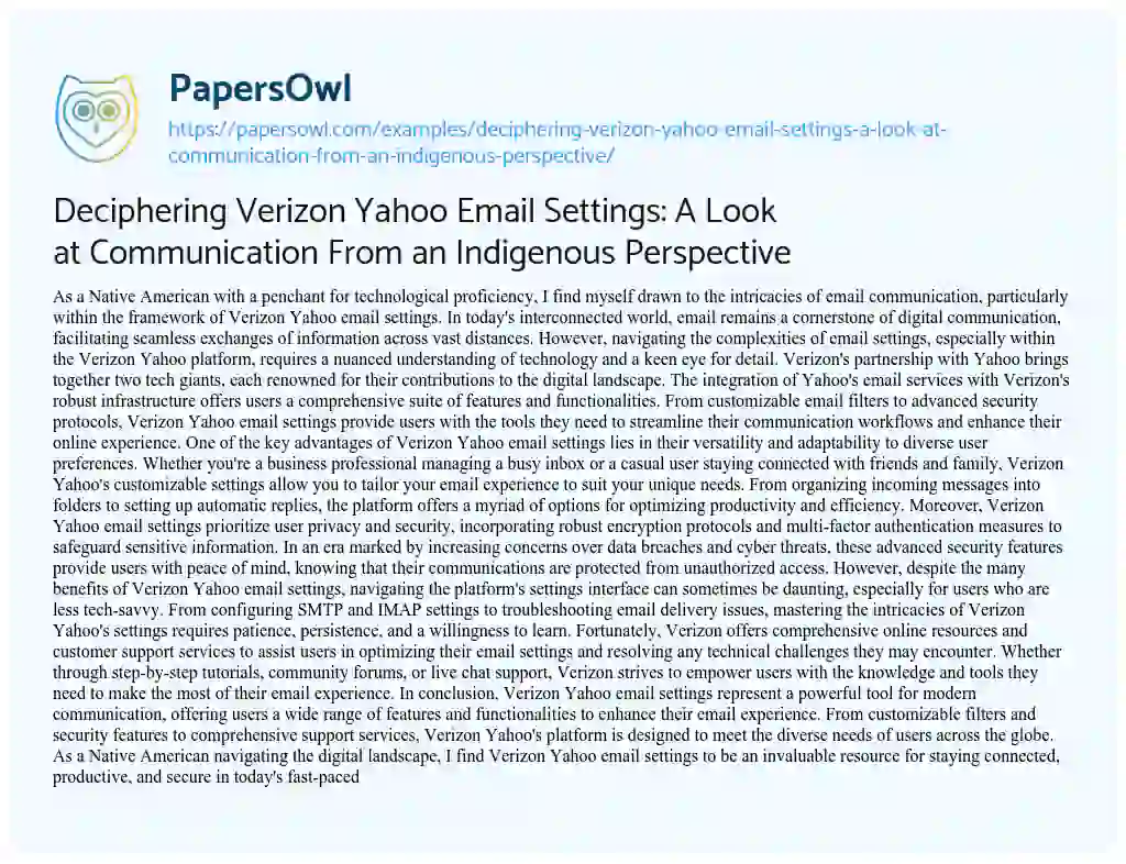 Essay on Deciphering Verizon Yahoo Email Settings: a Look at Communication from an Indigenous Perspective