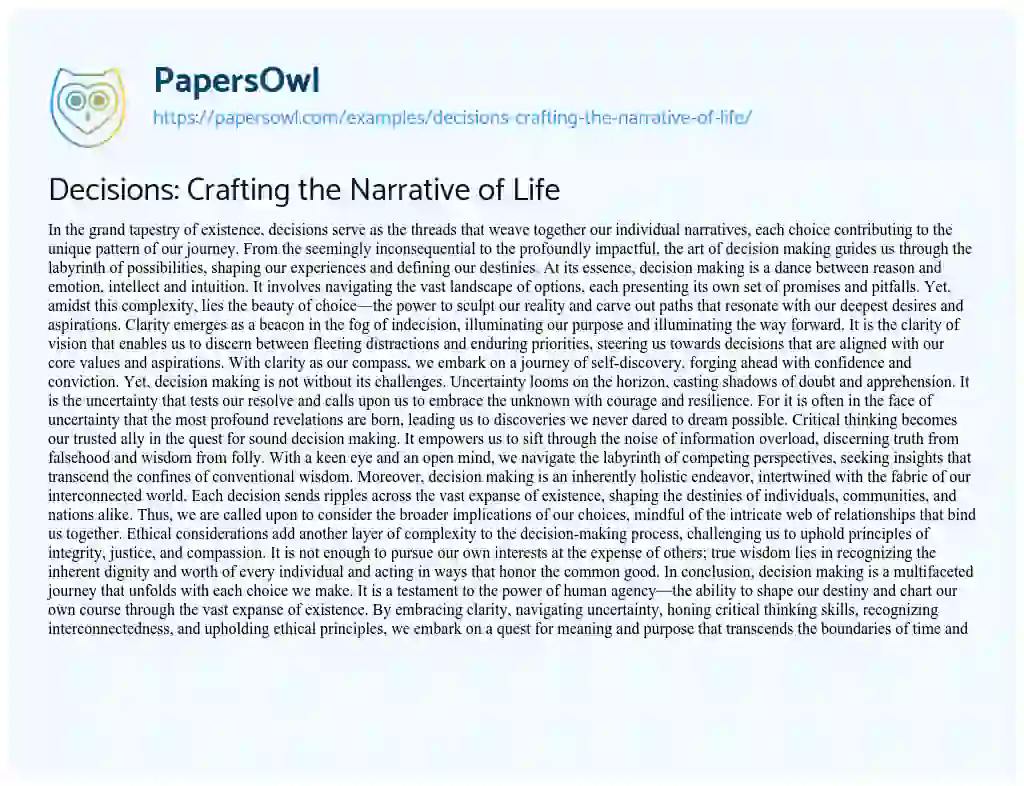Essay on Decisions: Crafting the Narrative of Life