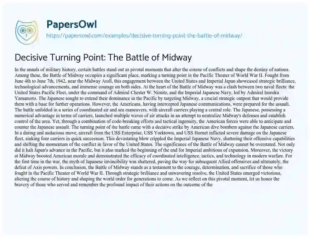 Essay on Decisive Turning Point: the Battle of Midway
