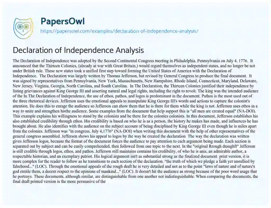 Essay on Declaration of Independence Analysis