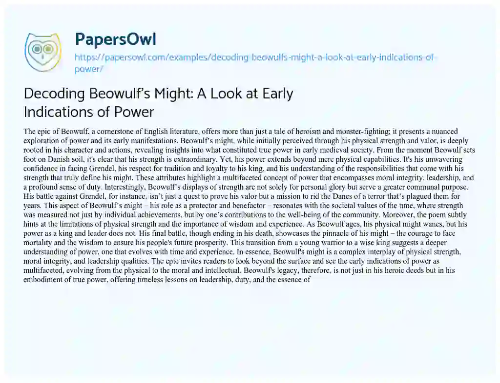 Essay on Decoding Beowulf’s Might: a Look at Early Indications of Power