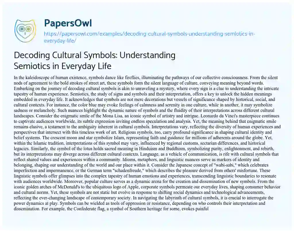 Essay on Decoding Cultural Symbols: Understanding Semiotics in Everyday Life