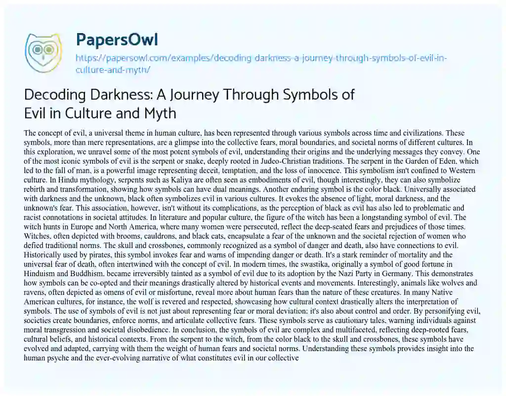 Essay on Decoding Darkness: a Journey through Symbols of Evil in Culture and Myth