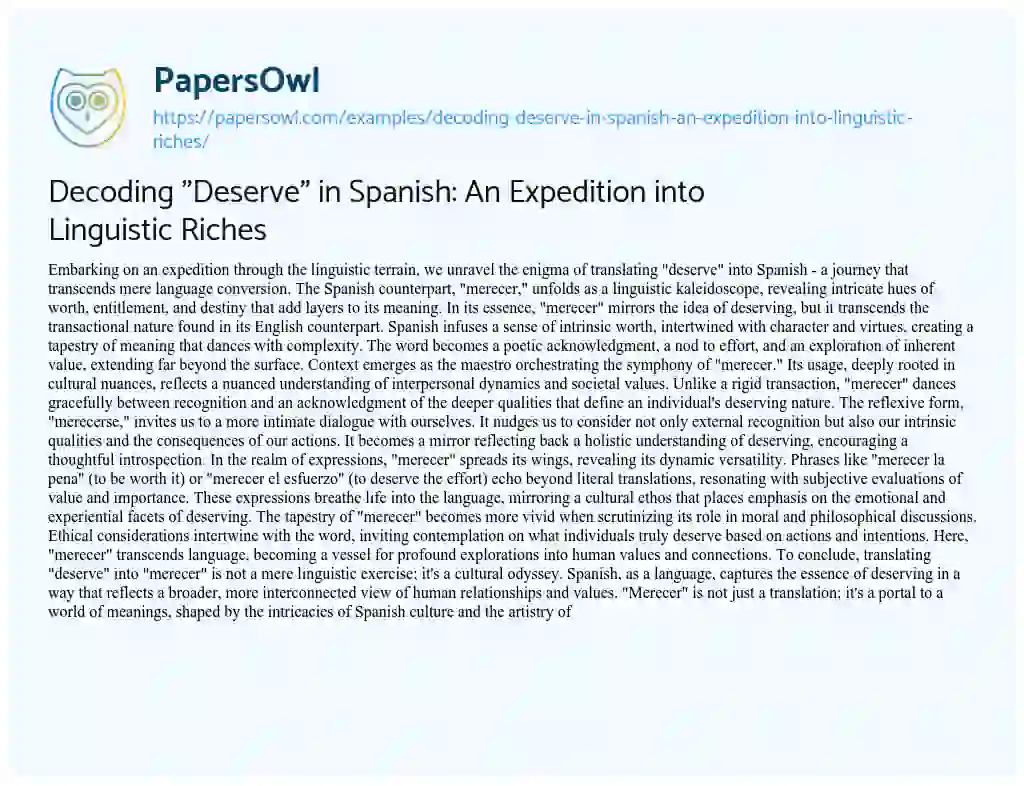 Essay on Decoding “Deserve” in Spanish: an Expedition into Linguistic Riches