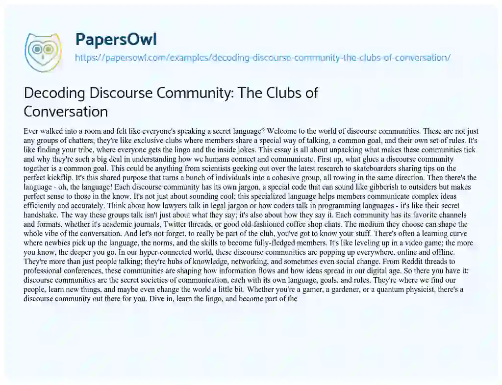 Essay on Decoding Discourse Community: the Clubs of Conversation