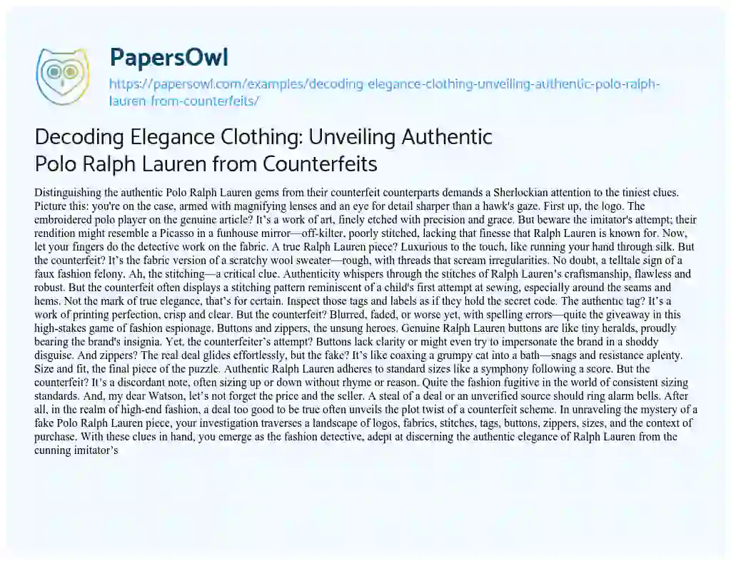 Essay on Decoding Elegance Clothing: Unveiling Authentic Polo Ralph Lauren from Counterfeits