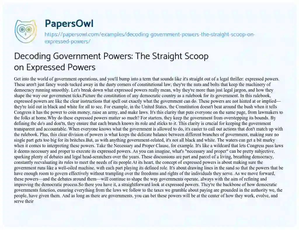 Essay on Decoding Government Powers: the Straight Scoop on Expressed Powers