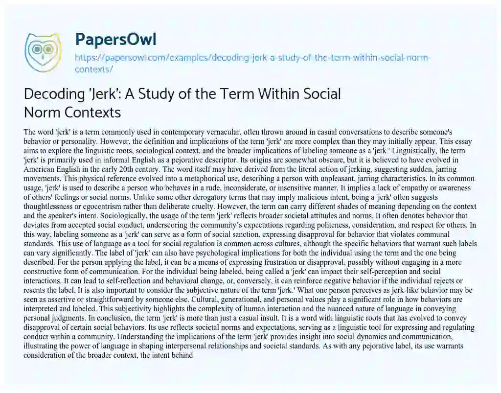 Essay on Decoding ‘Jerk’: a Study of the Term Within Social Norm Contexts