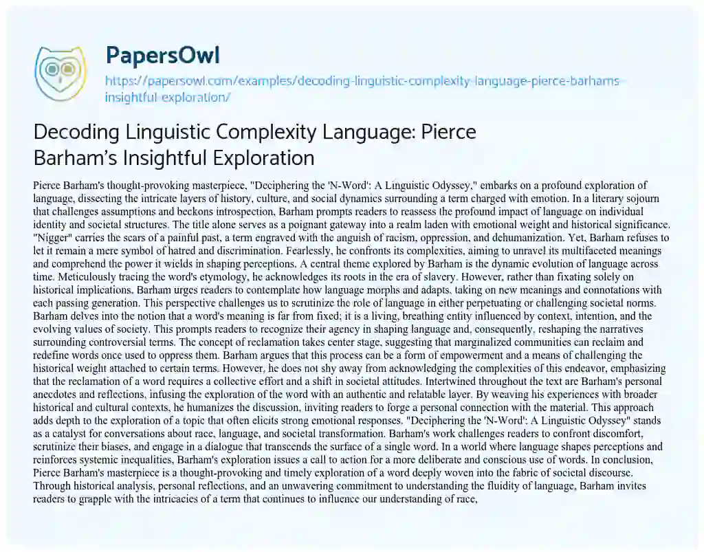 Essay on Decoding Linguistic Complexity Language: Pierce Barham’s Insightful Exploration