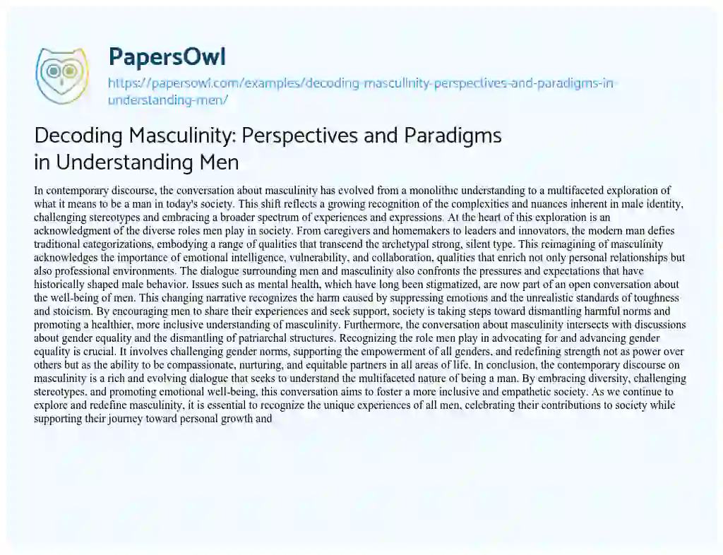 Essay on Decoding Masculinity: Perspectives and Paradigms in Understanding Men