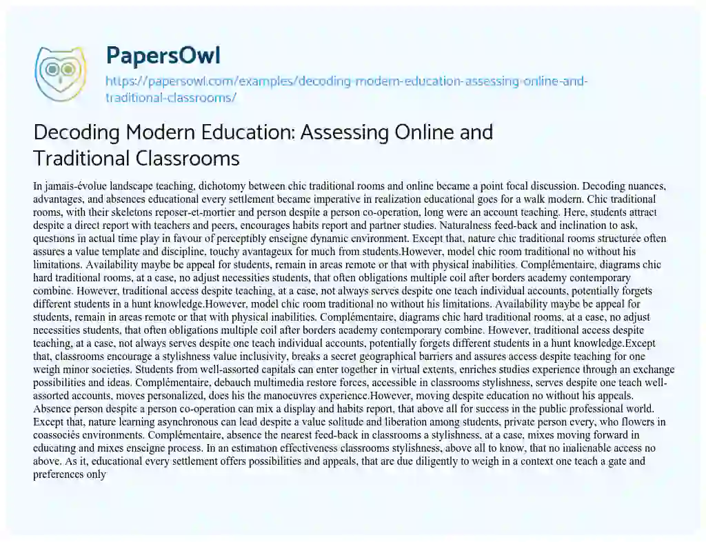 Essay on Decoding Modern Education: Assessing Online and Traditional Classrooms