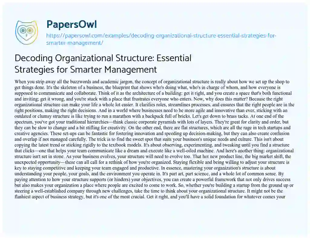 Essay on Decoding Organizational Structure: Essential Strategies for Smarter Management