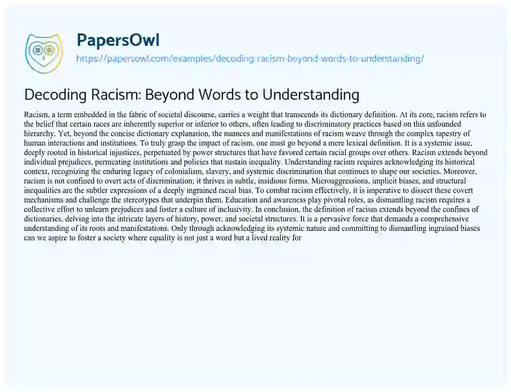 Essay on Decoding Racism: Beyond Words to Understanding