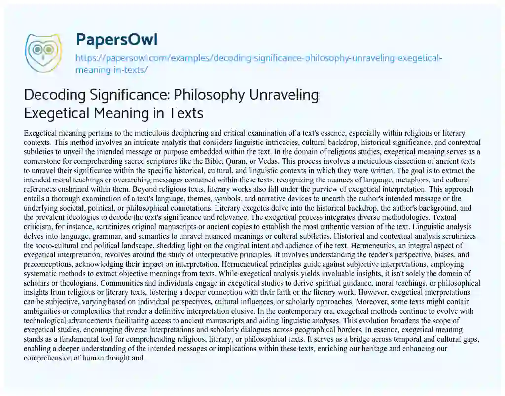 Essay on Decoding Significance: Philosophy Unraveling Exegetical Meaning in Texts