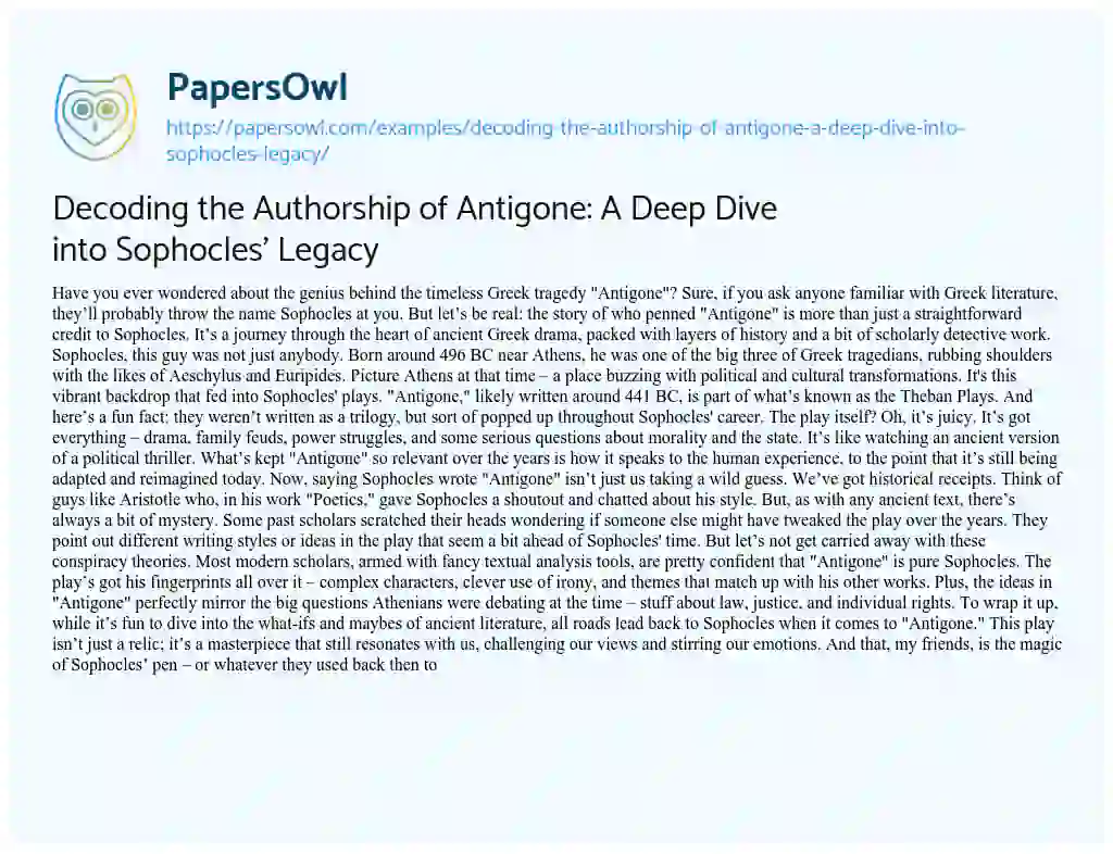Essay on Decoding the Authorship of Antigone: a Deep Dive into Sophocles’ Legacy