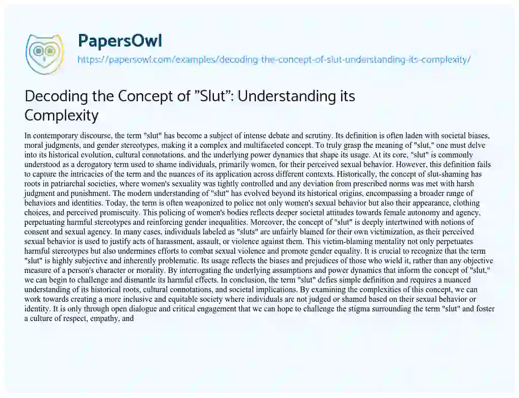 Essay on Decoding the Concept of “Slut”: Understanding its Complexity