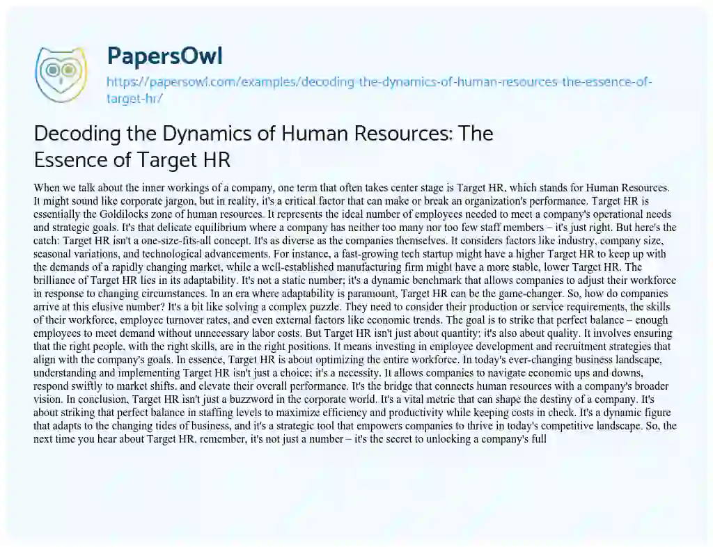 Essay on Decoding the Dynamics of Human Resources: the Essence of Target HR