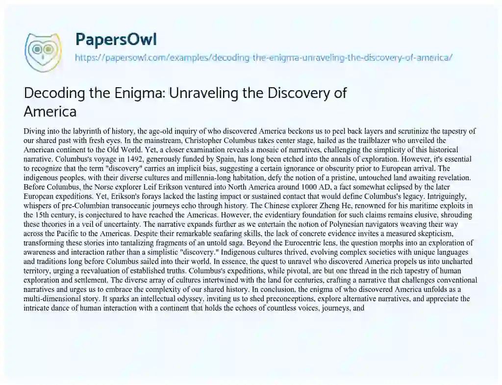 Essay on Decoding the Enigma: Unraveling the Discovery of America
