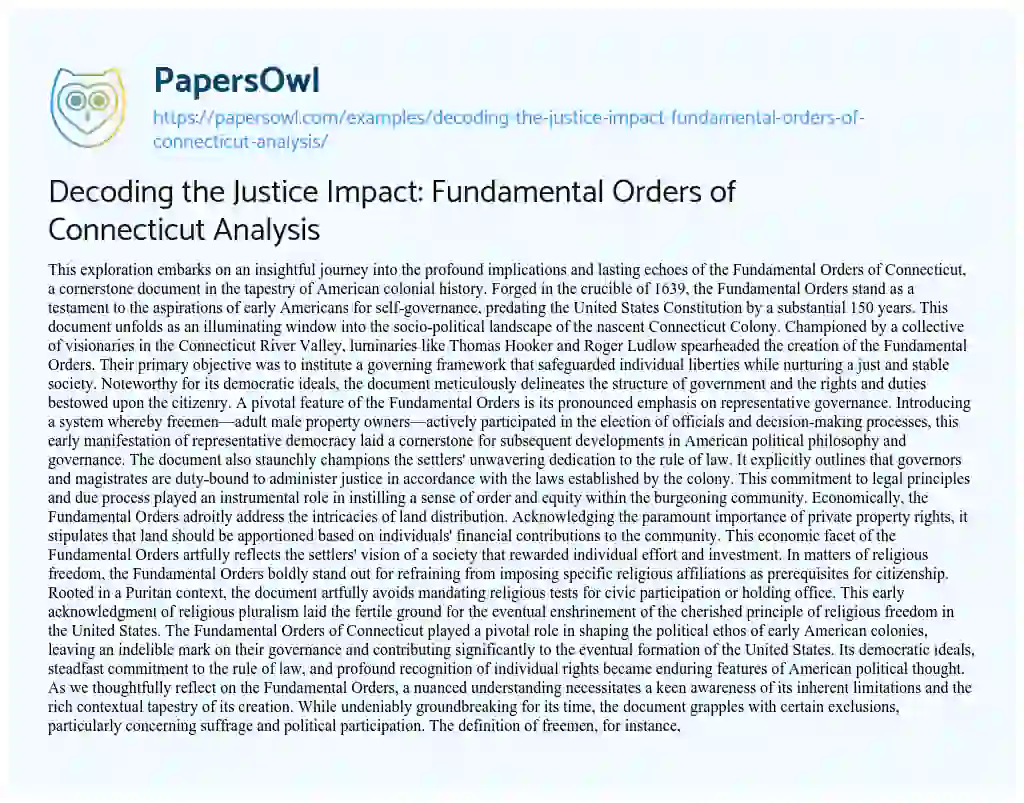 Essay on Decoding the Justice Impact: Fundamental Orders of Connecticut Analysis