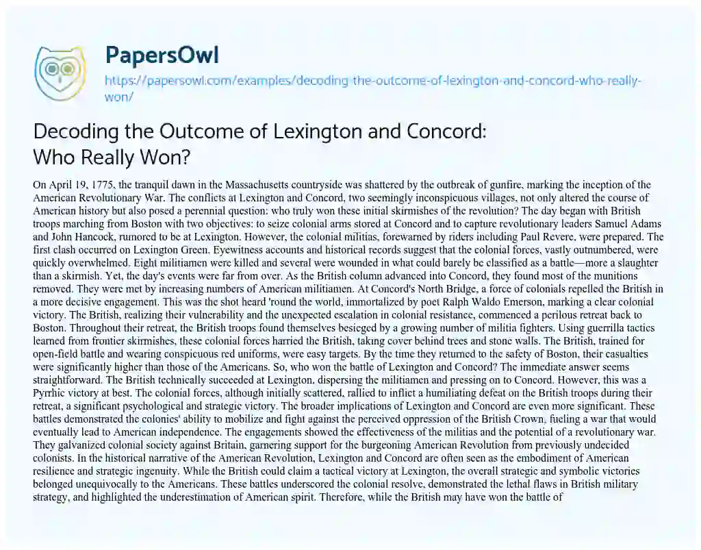 Decoding The Outcome Of Lexington And Concord: Who Really Won? - Free 