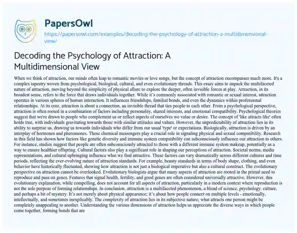 Essay on Decoding the Psychology of Attraction: a Multidimensional View