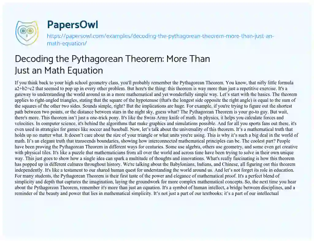 Essay on Decoding the Pythagorean Theorem: more than Just an Math Equation