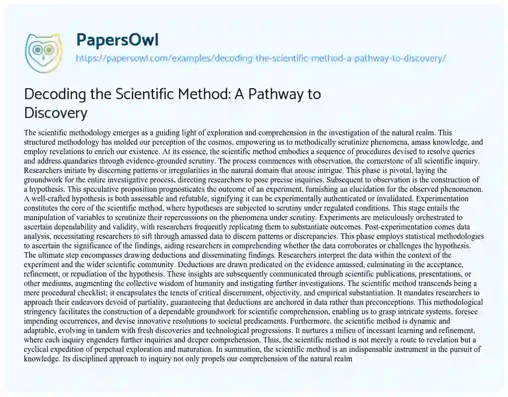 Essay on Decoding the Scientific Method: a Pathway to Discovery