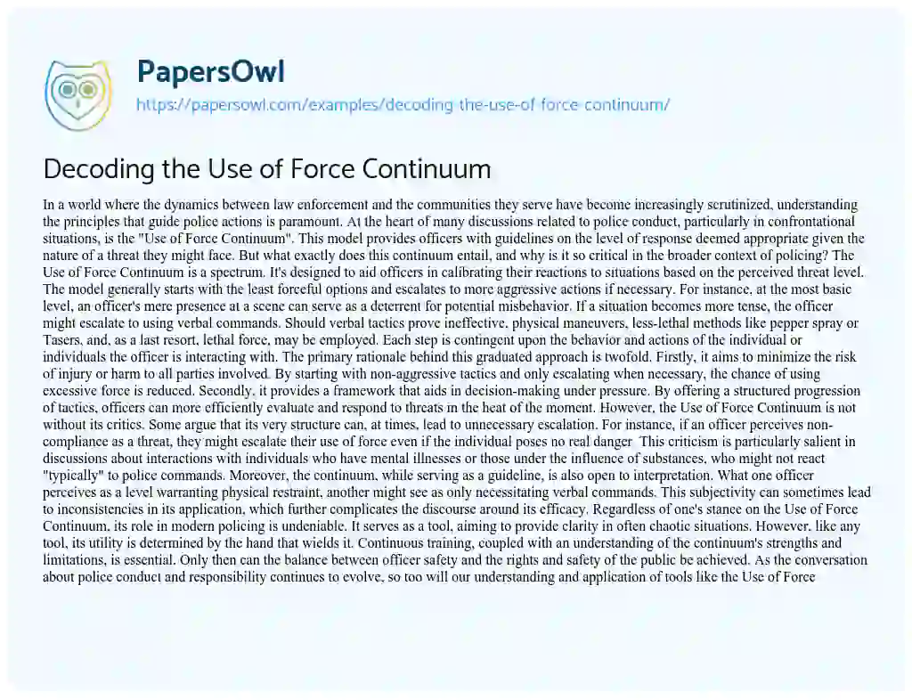 Essay on Decoding the Use of Force Continuum