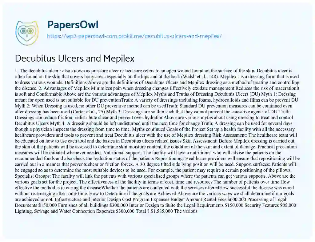 Essay on Decubitus Ulcers and Mepilex