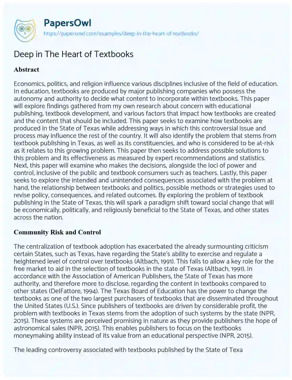 Essay on Deep in the Heart of Textbooks