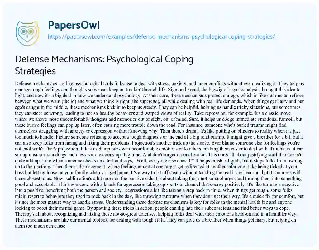 Essay on Defense Mechanisms: Psychological Coping Strategies