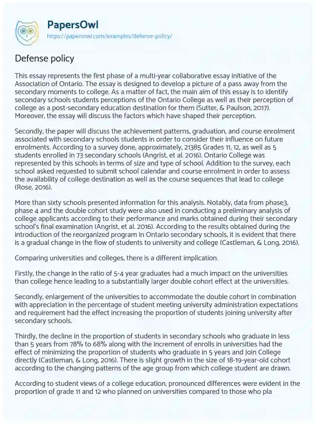 Defense Policy essay