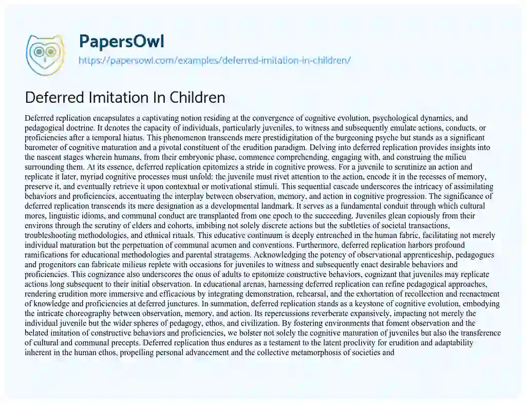 Essay on Deferred Imitation in Children