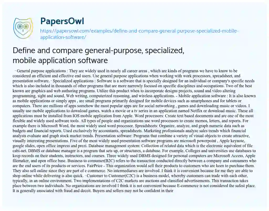 Define and Compare General-purpose, Specialized, Mobile Application Software essay