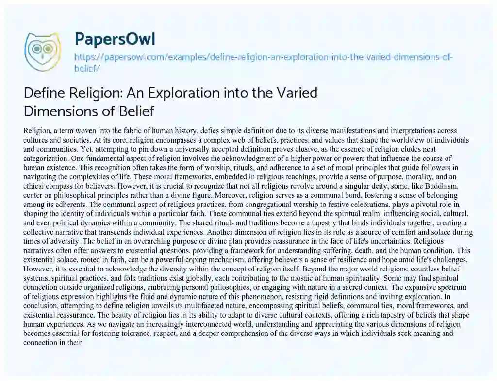 Essay on Define Religion: an Exploration into the Varied Dimensions of Belief