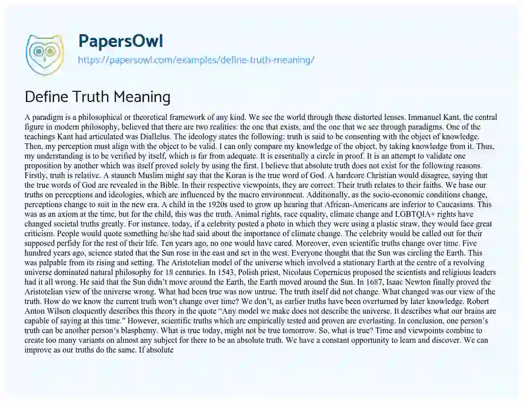 Essay on Define Truth Meaning