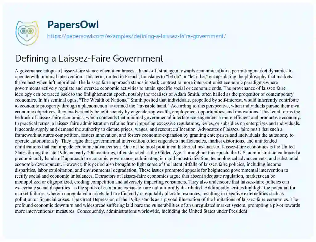 Defining a Laissez-Faire Government - Free Essay Example - 696 Words ...