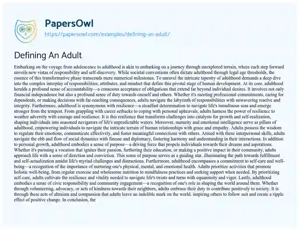 Essay on Defining an Adult
