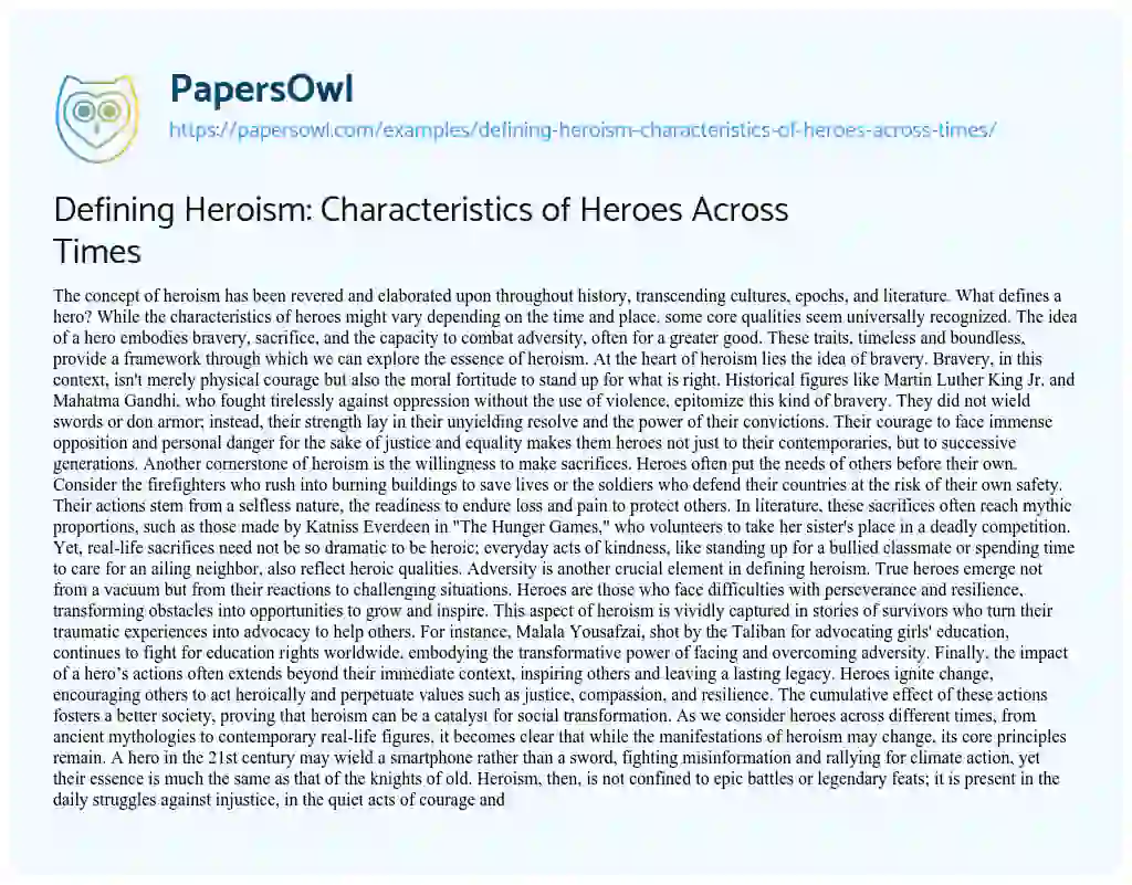 Essay on Defining Heroism: Characteristics of Heroes Across Times