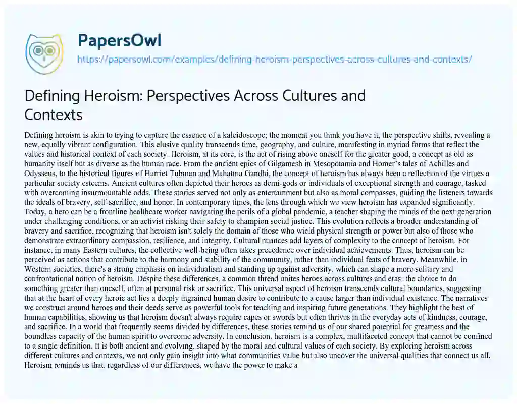 Essay on Defining Heroism: Perspectives Across Cultures and Contexts