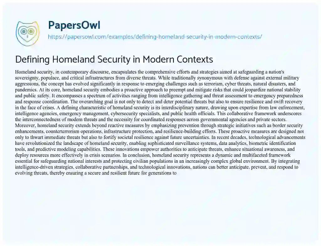 Essay on Defining Homeland Security in Modern Contexts