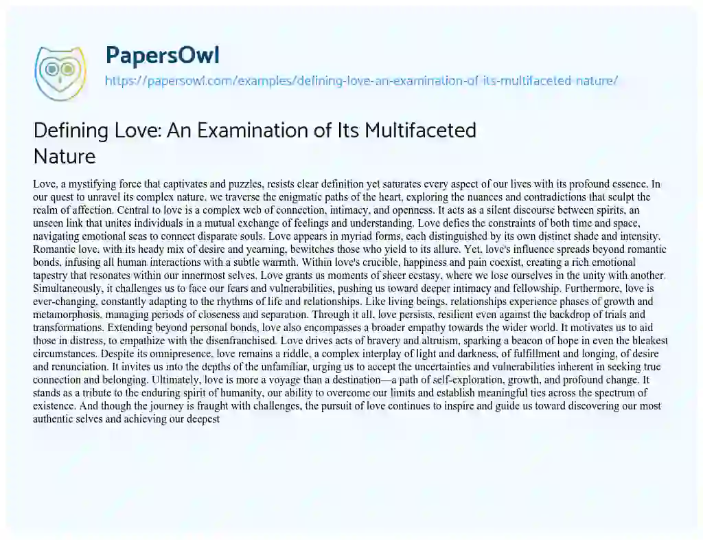 Essay on Defining Love: an Examination of its Multifaceted Nature