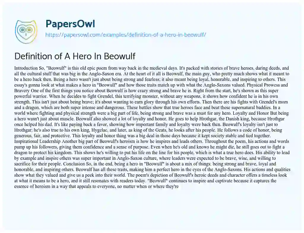 Essay on Definition of a Hero in Beowulf