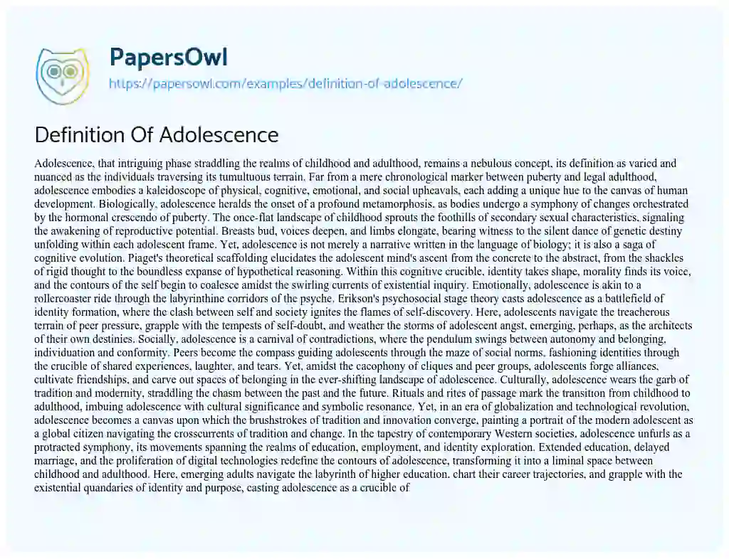 Essay on Definition of Adolescence