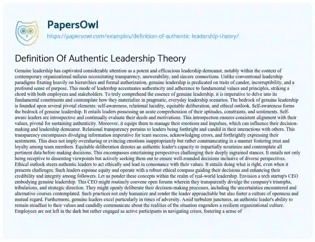 Essay on Definition of Authentic Leadership Theory