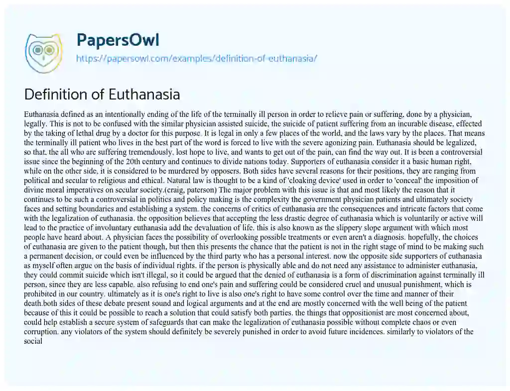 Definition of Euthanasia essay