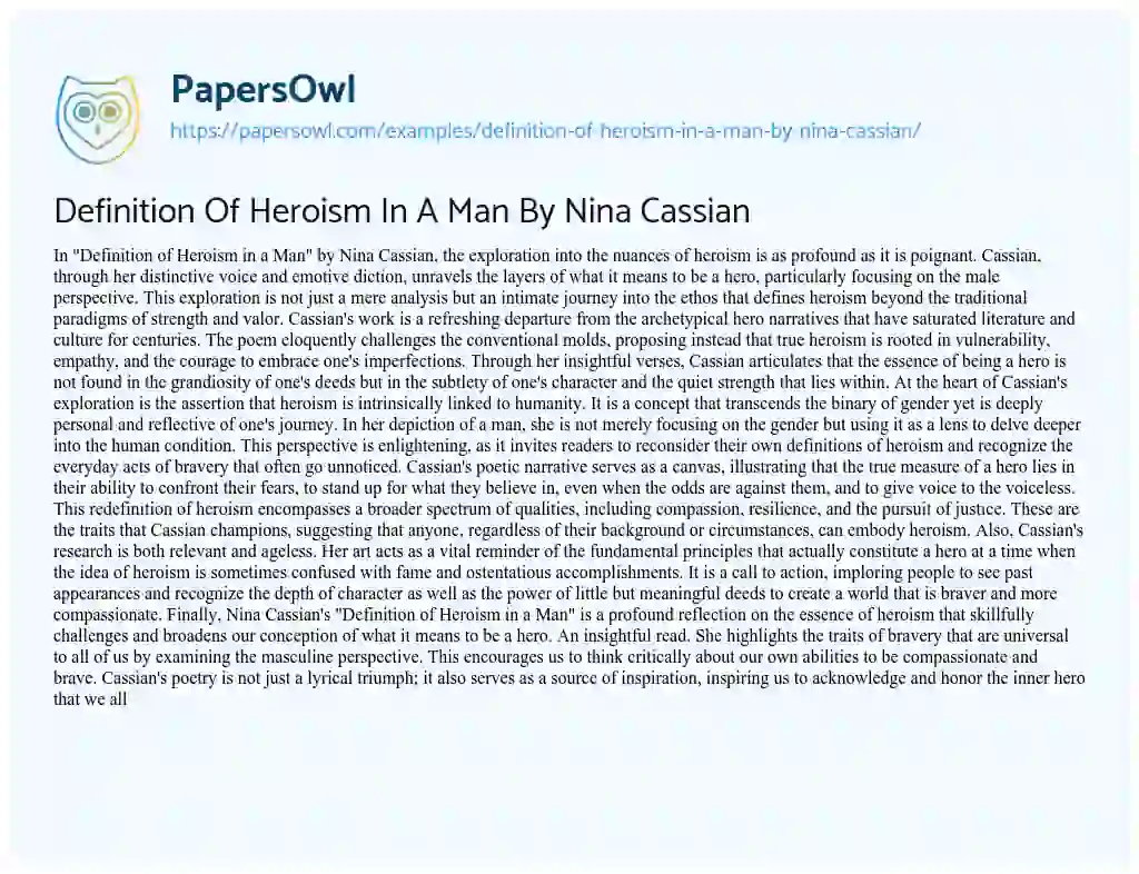 Essay on Definition of Heroism in a Man by Nina Cassian